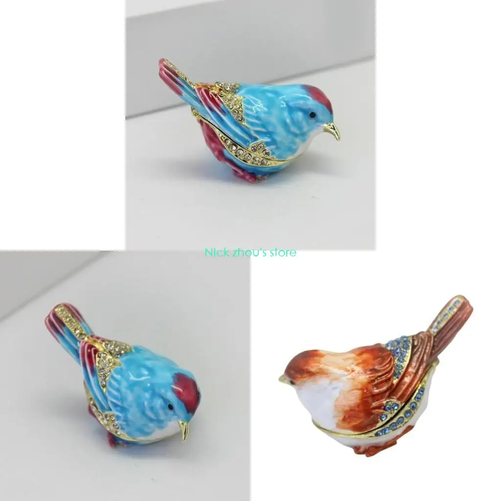 

E15E Elegant Enamel Sparrow Jewelry Storage Box Stylish Accessory Organization Case