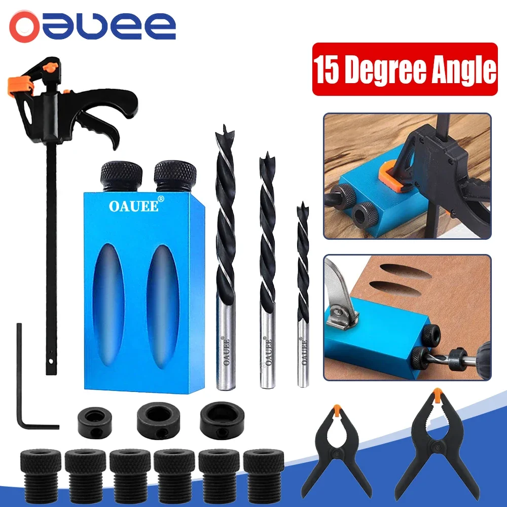 

7-17Pcs Pocket Hole Screw Jig 15 Degrees Dowel Drill Bits Joinery Jig Kit Carpenters Oblique Hole Guide Joint Angle Locator Tool