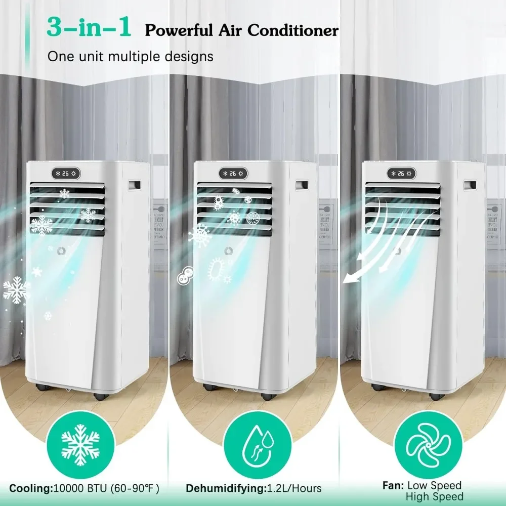 10,000 BTU Portable Air Conditioners for room to 400 sq.ft/ 3 in 1 AC Portable Unit with Dehumidifier/Fan & Window Kit Included