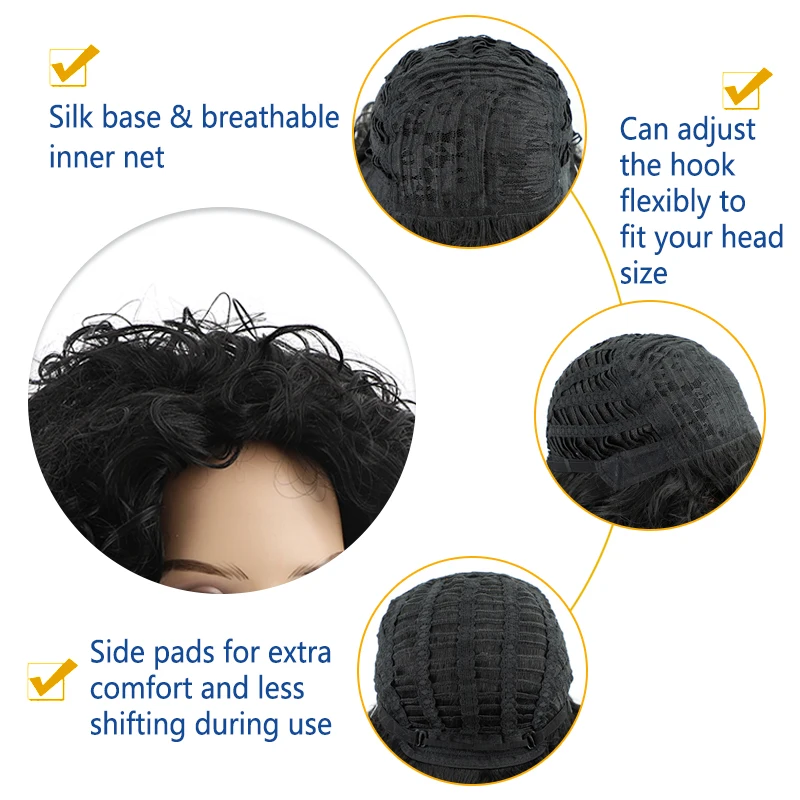 Short Afro Curly Wig For Women Synthetic Fluffy Shoulder Length Loose Wave Hair With Natural Looking Black 16\'\'