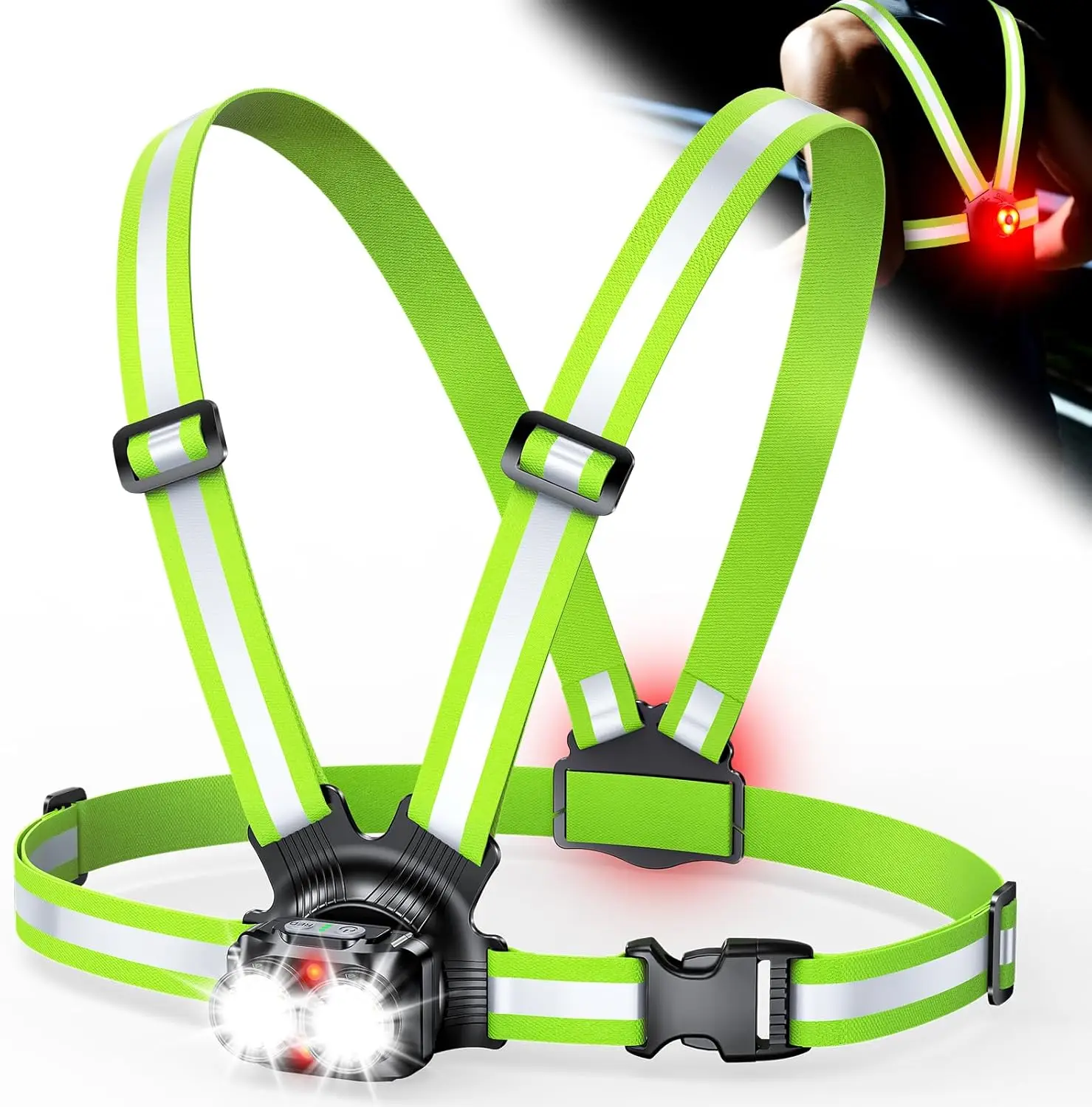 

800LM Adjustable Running Light, 6 Modes IPX5 Waterproof Rechargeable Vest for Night Activities
