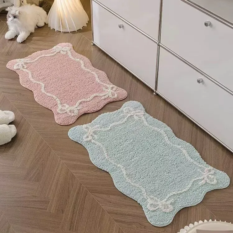 Tapis de bain moelleux avec nœud doux, pour salle de bain, chevet, fonction d'entrée, tapis antidérapant, décoration esthétique pour la maison