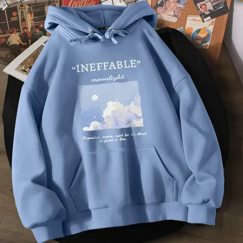 Autumn Winter Simple Floral Hooded Drawstring Loose Printing Female Hoodies Street Basic Casual Pocket Y2k Fashion Women Hoodies