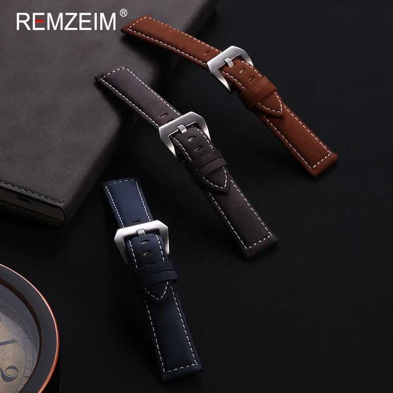 Retro Leather Watchband Bracelet Black Blue Brown Vintage Matte Watch Strap Women Men 18mm 20mm 22mm 24mm Wristband