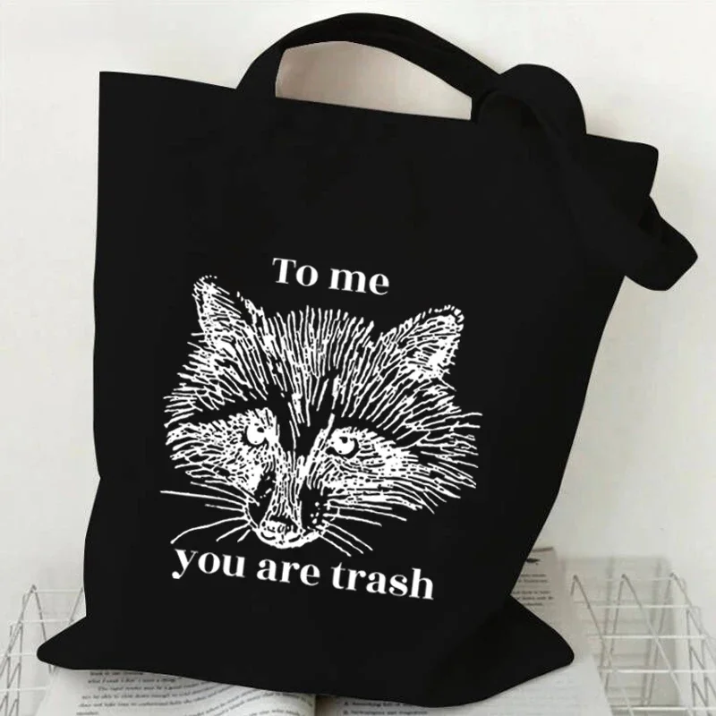 To Me You Are Trash Graphic Women Handbags Vintage Animals Supermarket Bag Fashion Brand Canvas Bag Opossum Side Bag for Ladies