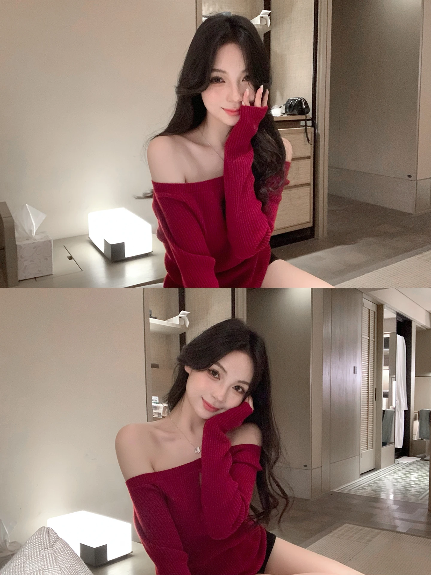 

Красный вязаный свитер из шерстяной смеси на одно плечо, женский, зимний, новогодний, базовый топ, приталенный, с длинным рукавом, стандартный крой.