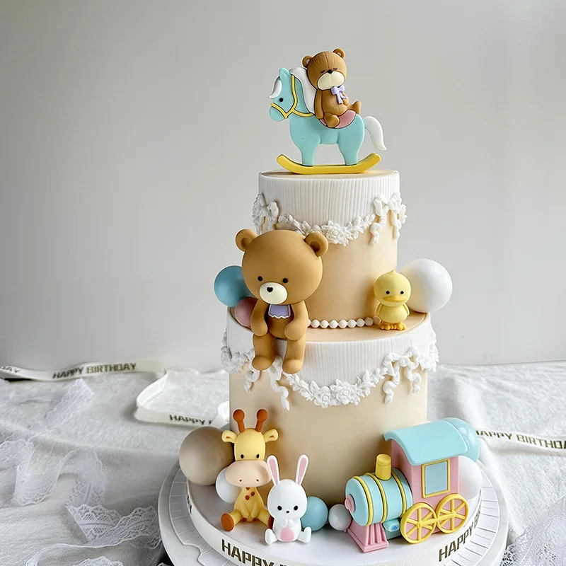 핑크 블루 다크 브라운 귀여운 곰 케이크 토퍼, 어린이 생일 파티, 성별 공개 베이비 샤워, DIY 케이크 장식 용품, 1 개