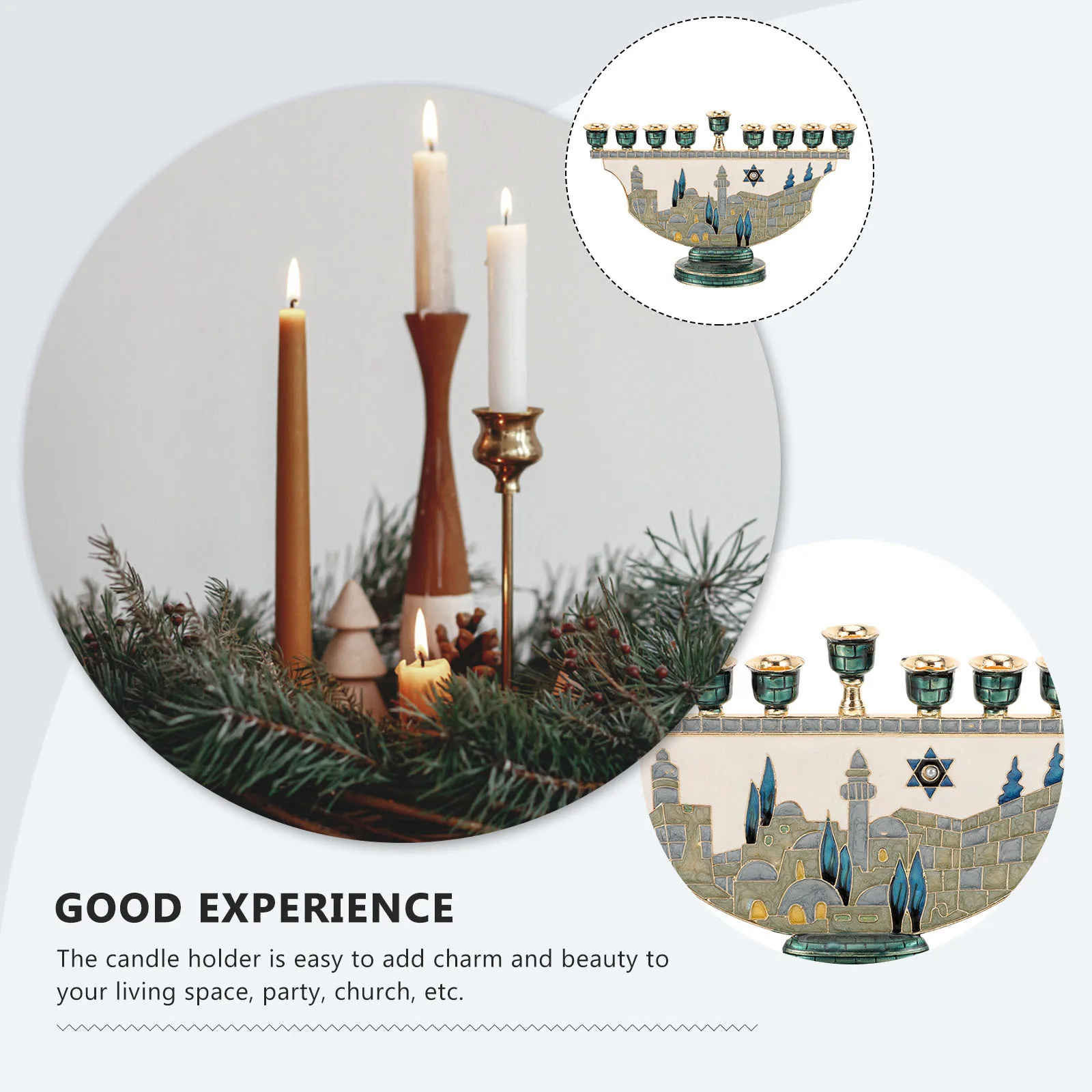 

9-Head Menorah Holder For Hanukkah Jewish Home Decor Candelabra Centerpiece Tall Candlestick Display Holiday Table