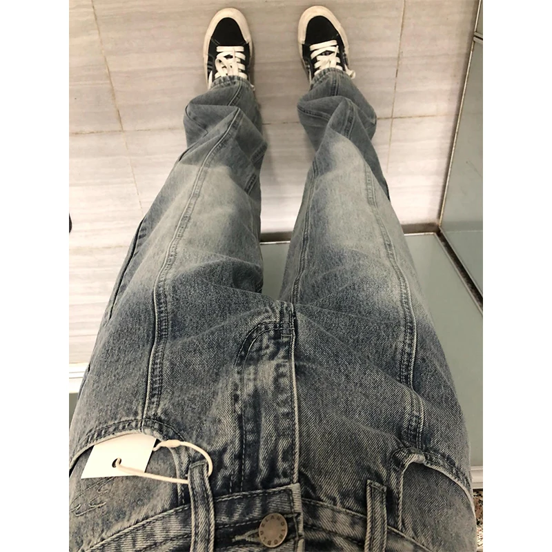 

Прямые джинсы с высокой талией, женские свободные брюки больших размеров, широкие брюки для похудения, модные уличные брюки больших размеров Faion