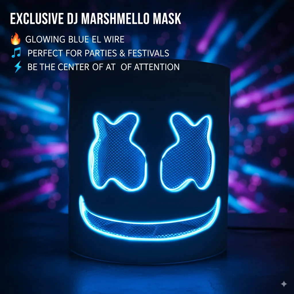 Halloween Cosplay LED DJ Mask Marshmallow Style Helmet Full Face Luminous Headgear for Rave Music Festival Club Party Performanc