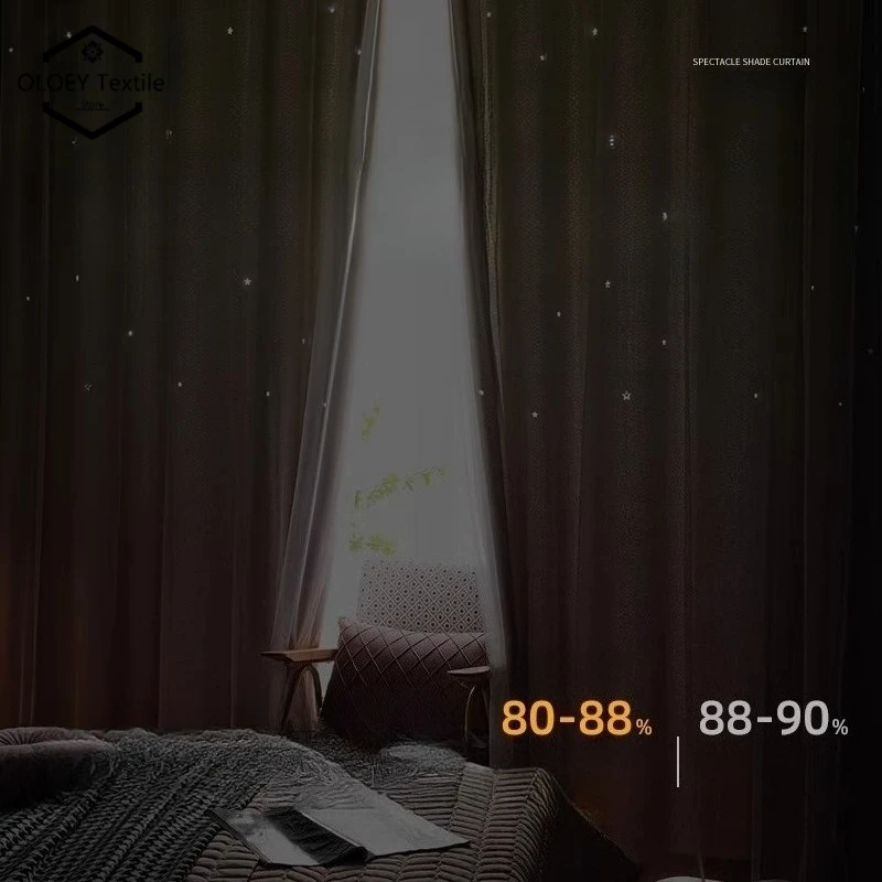 

Double Layer Curtains Nordic Simple Gradient Cloth Gauze Integrated Girls Heart Hollow Out Star Blackout Window Drapes Treatment