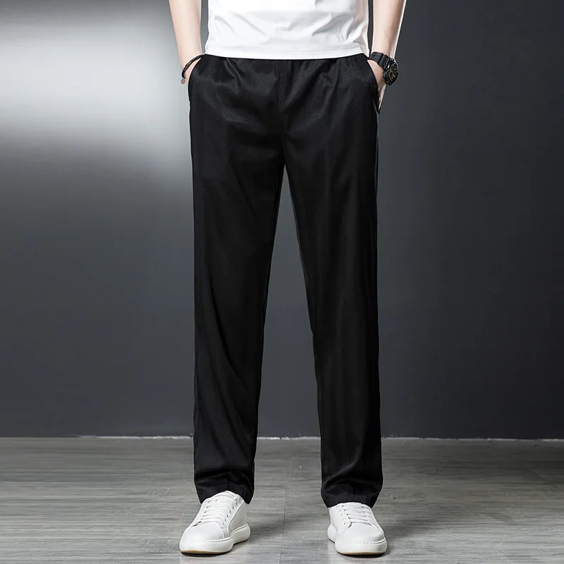 

Real Silk High Quality Men's Straight-Leg Pants Loose Casual Draping Simple All-Match Long Youth Stripes