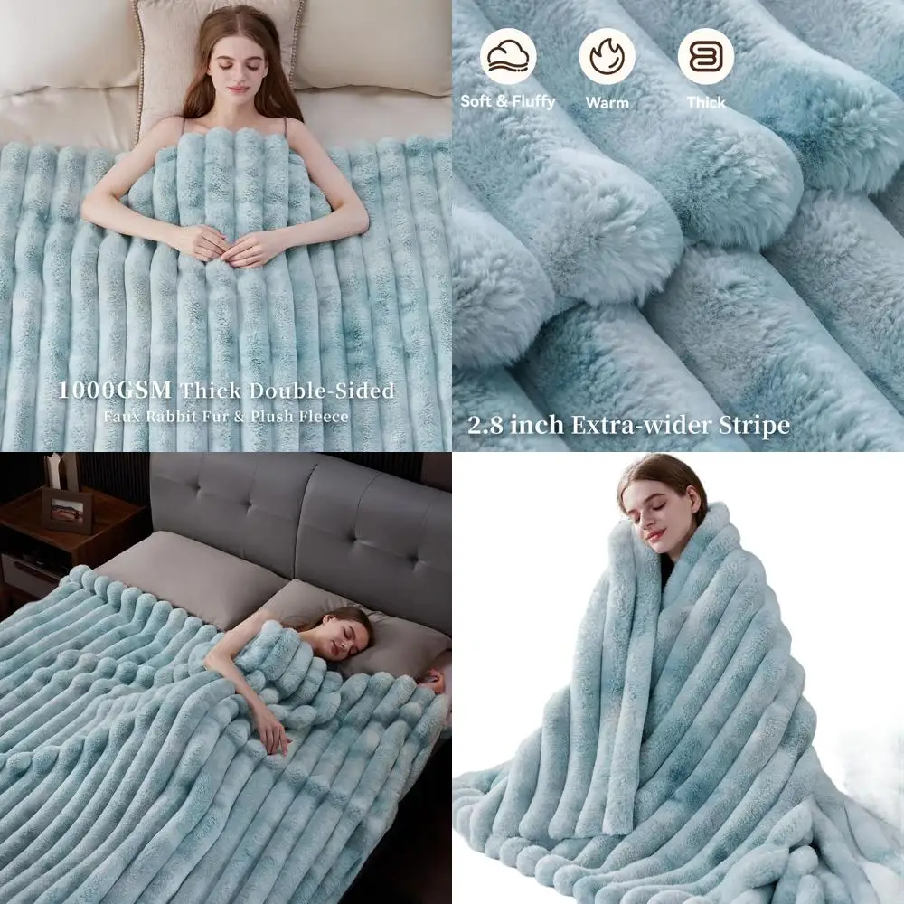

Luxurious 1000GSM Faux Fur Throw Blanket, Soft Cozy Striped Couch Blanket for Home Decor & Gifts, 50x70 Tie-dye Blue