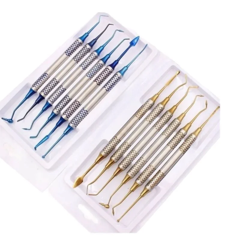

6pcs Dental Composite Resin Filling Spatula Titanium plated Head Resin Filler Set thick handle Restoration set Dental Instrument