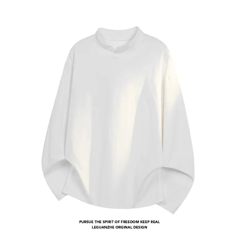 Male Relaxed Oversized Mock Neck Long Sleeve Top Notch Collar Lightweight Fabric For Holiday Daily Styling Look - view 5