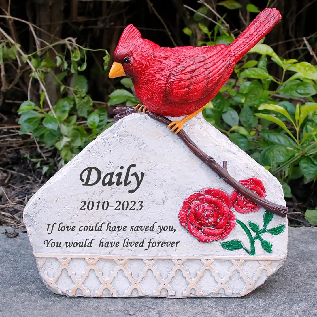 Personalized Pet Memorial Stone with Cardinal Statue, Custom Dog Memorial Stone, Cat Memorial Stone by Resin, Dog Loss Gift