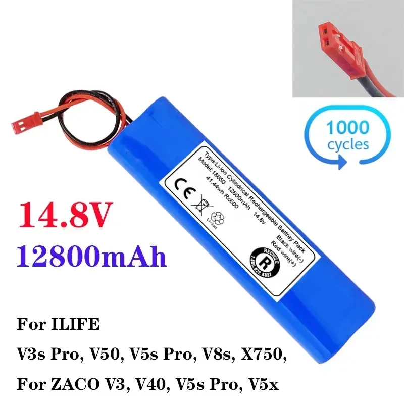 100% new 14.8V 12800MAH 18650 Lithium Battery For ILIFE V3s Pro, V50,V55, V5s Pro, V8s, X750 Robot Vacuum Cleaner Battery