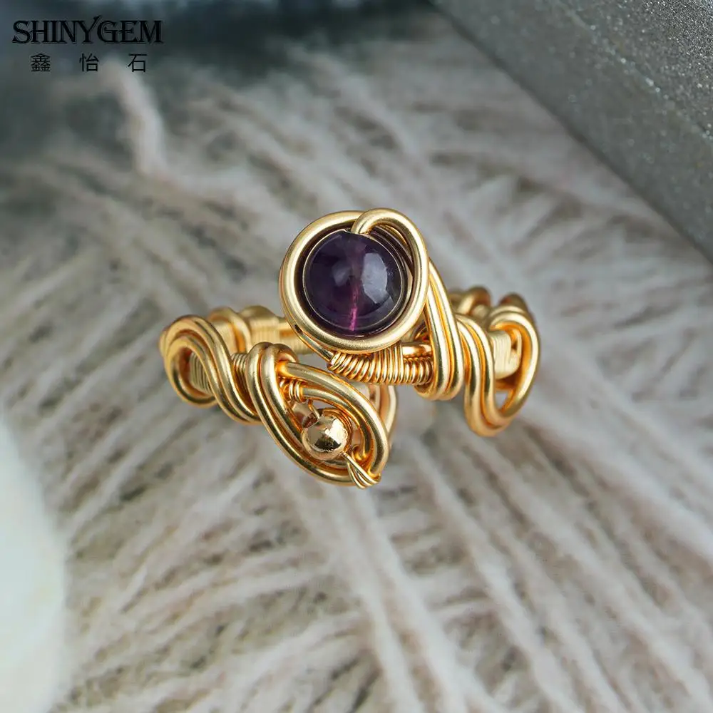 

Shinygem Natural Amethyst Hand-Wrapped Ring, Adjustable, Elegant And Fashionable Luxury Gold Plated Women's Jewelry