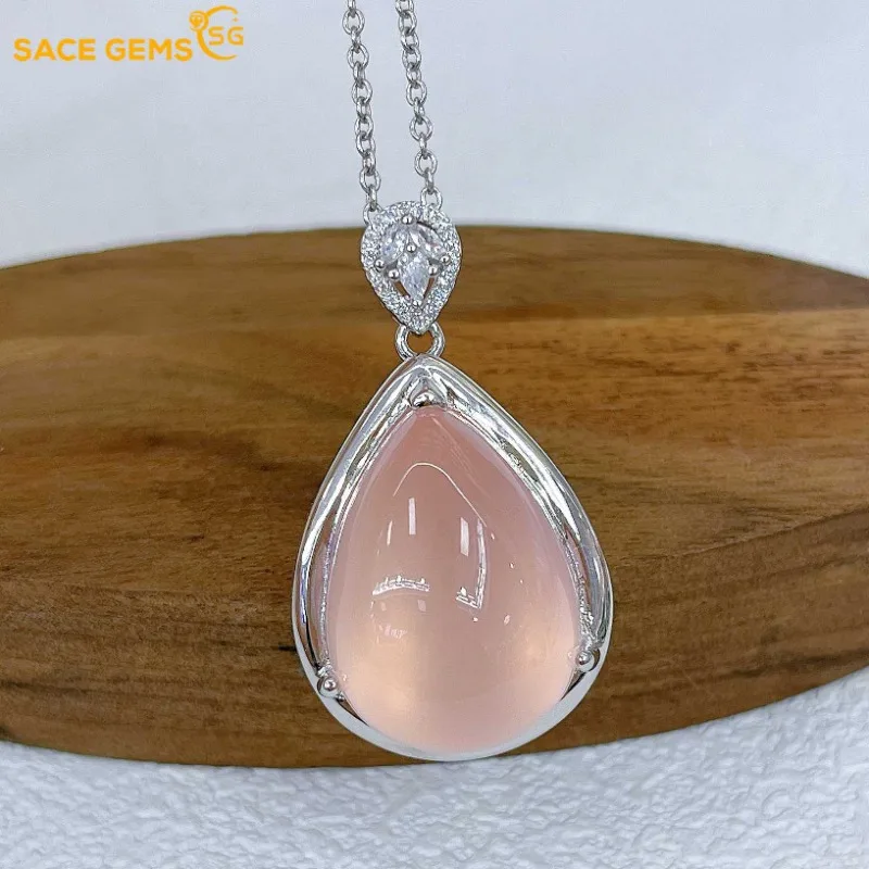 

SACE GEMS S925 Стерлинговое Серебро сертифицировано 16*23 мм Натуральная роза колье с подвеской из кварца для женщин помолвка вечерние ювелирные изделия