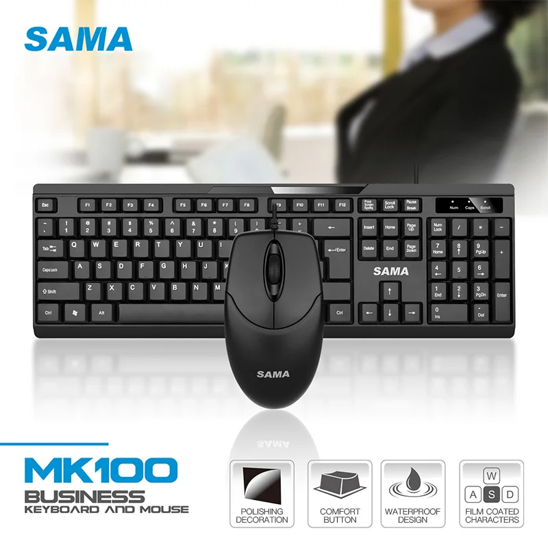 

SAMA MK100 Black Wired Keyboard & Mouse Combo - Anti-Spill Design, Comfortable Ergonomic Set