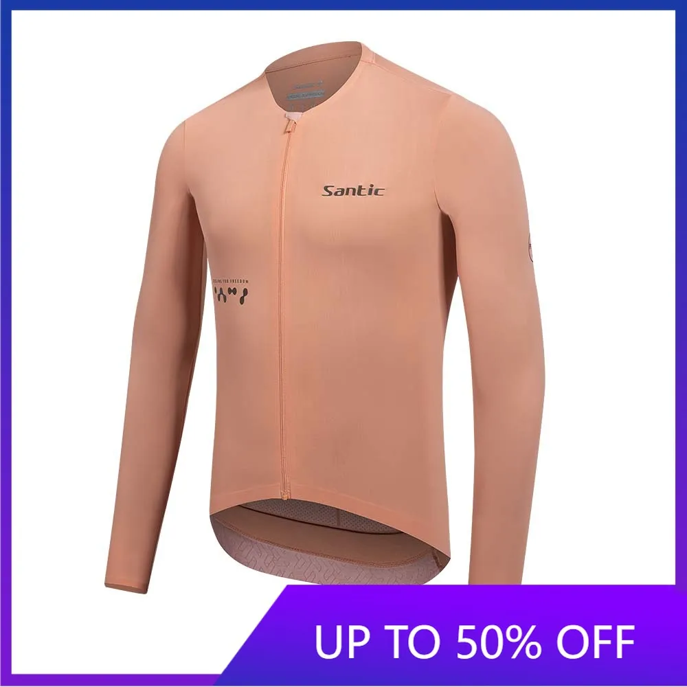 Santic Men's Cycling Jerseys Long Sleeve Bike Jersey Sunscreen Breathable High-Elastic Cycling Top for Outdoor Training