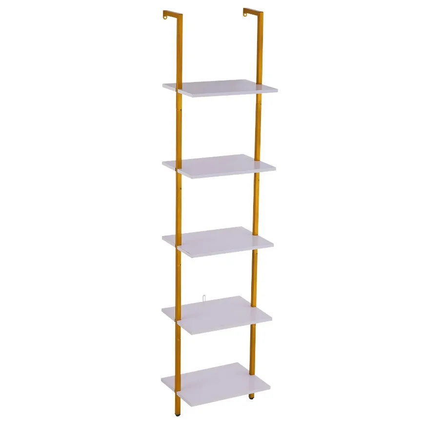 

Industrial Square Pipe Shelf 5 Tier 15.6x11.8in WallMount Gold White