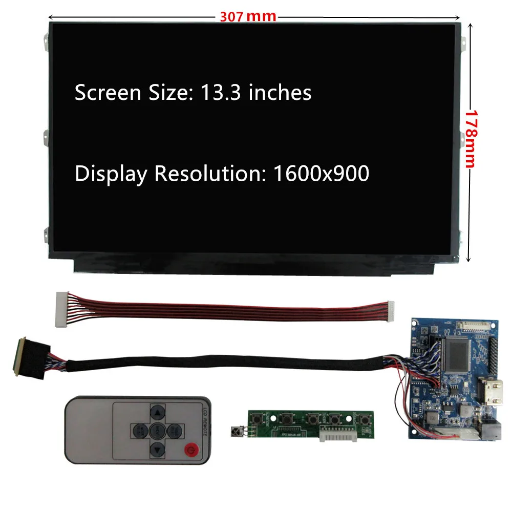 Imagem -02 - Polegada 1600*900 Tela Lcd Monitor Placa de Driver de Controle Hdmi-compatível para Computador Tela Secundária Raspberry pi 13.3