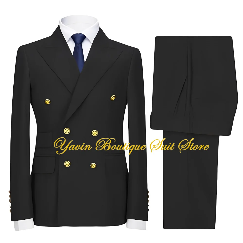 Formal Men\'s Suit 2 Pieces Double Breasted Jacket Pants Set Slim Fit Men Tuxedo Wedding Prom Suit for Men