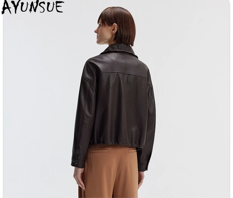 AYUNSUE Vera Pelle di Capra Giacca di Pelle Genuina per la Donna Nero Donna Giubbotti Loose Fit Primavera Autunno Vestiti │ ngaха Жiichtха Ж miscecud