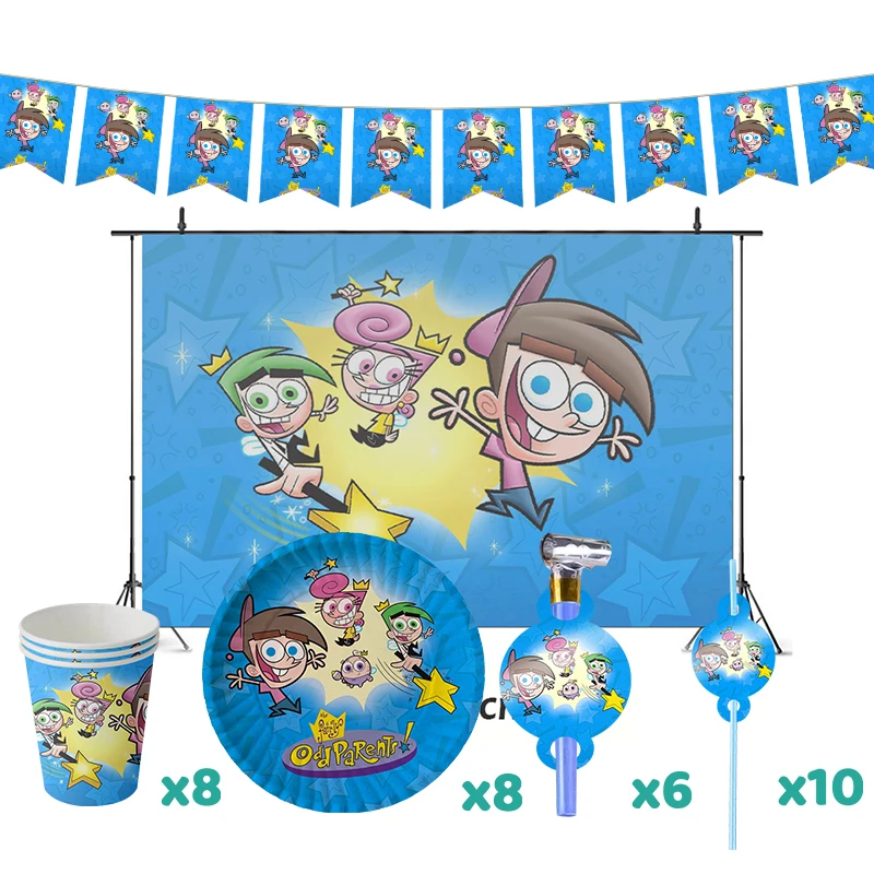 

The Fairly Odd Parents Birthday Party Decorations Theme Supplys Banner Cups Plates for Kids Timmy Turner