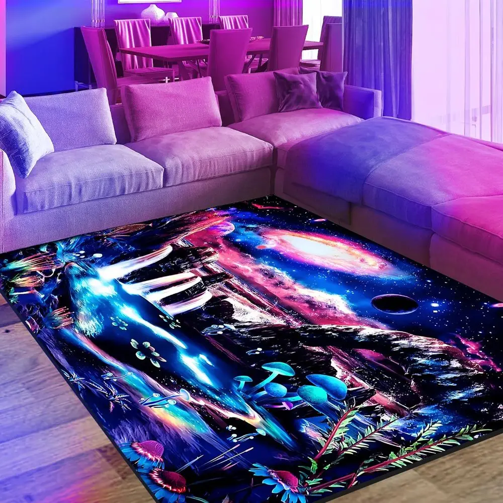 

Neon UV Reactive Galaxy Rug, Space-Themed Floor Mat with Non-Slip Backing, 70x47 inches for Bedroom Decor