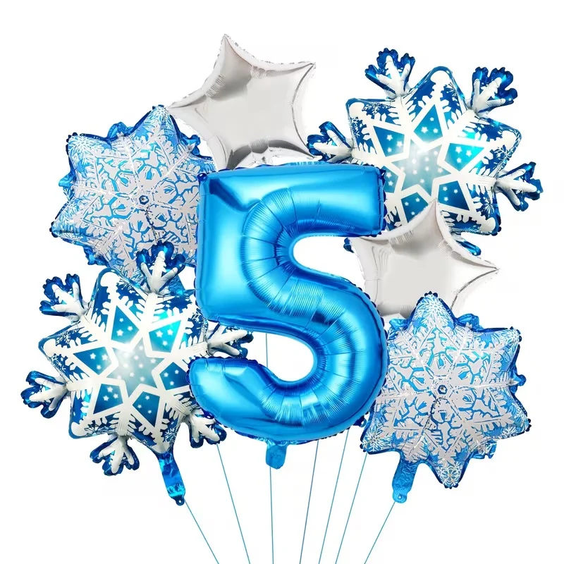 7Pcs Snowflake Theme Balloon Set Includes Snowflake and Blue Number Aluminum Foil Balloons, Perfect for Birthday Christmas Decor - view 4