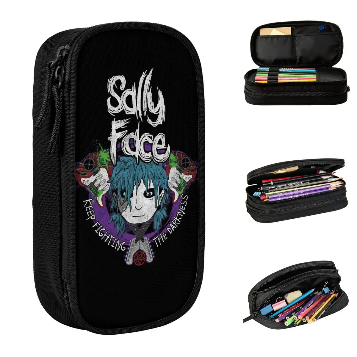 gothic game pencil case para estudantes sally face pencilcases pen box bolsas de grande capacidade papelaria adoravel mascara sal fisher 01