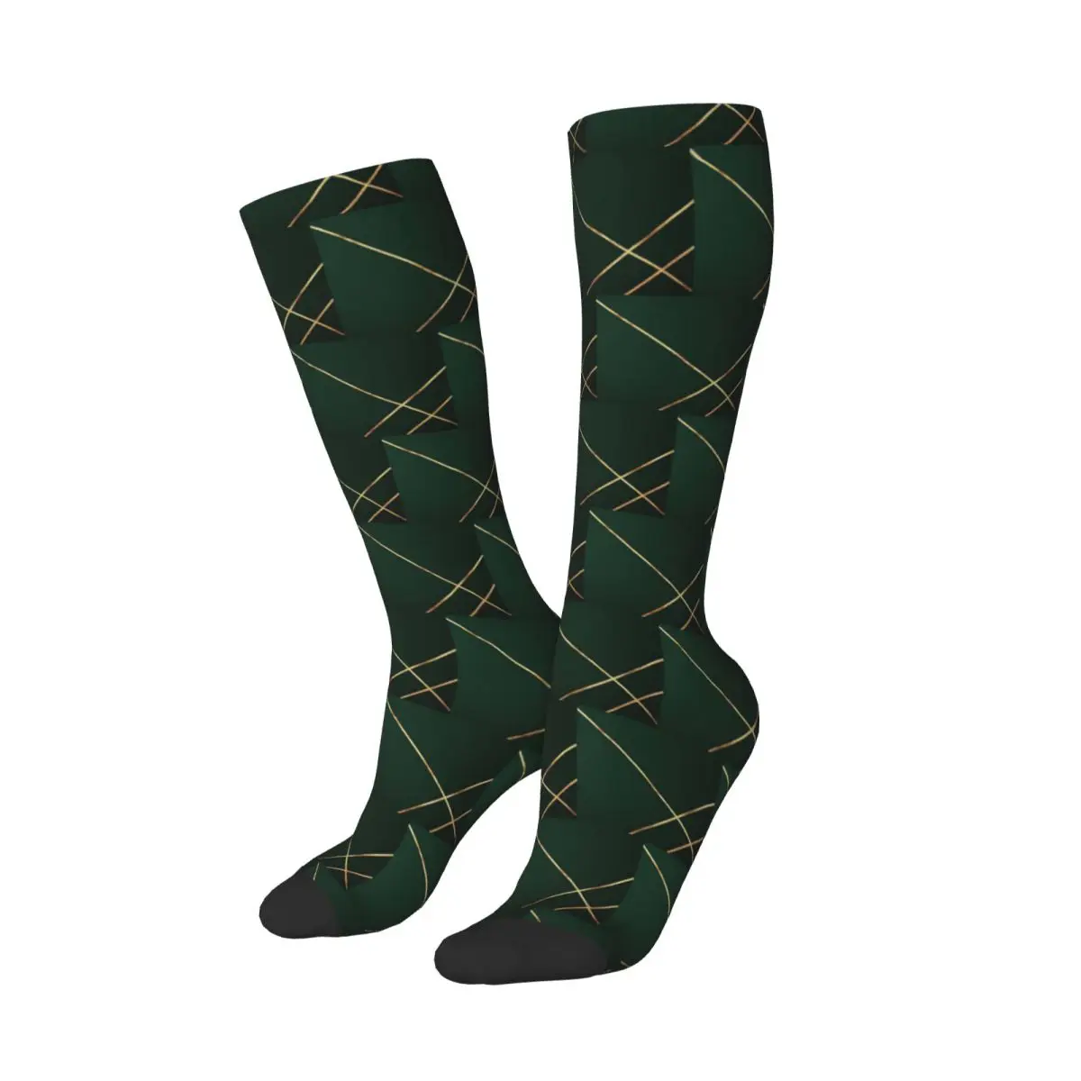 Minimalist Dark Green And Gold Lin Socks Harajuku Stockings All Season Long Socks Accessories for Unisex Christmas Gifts