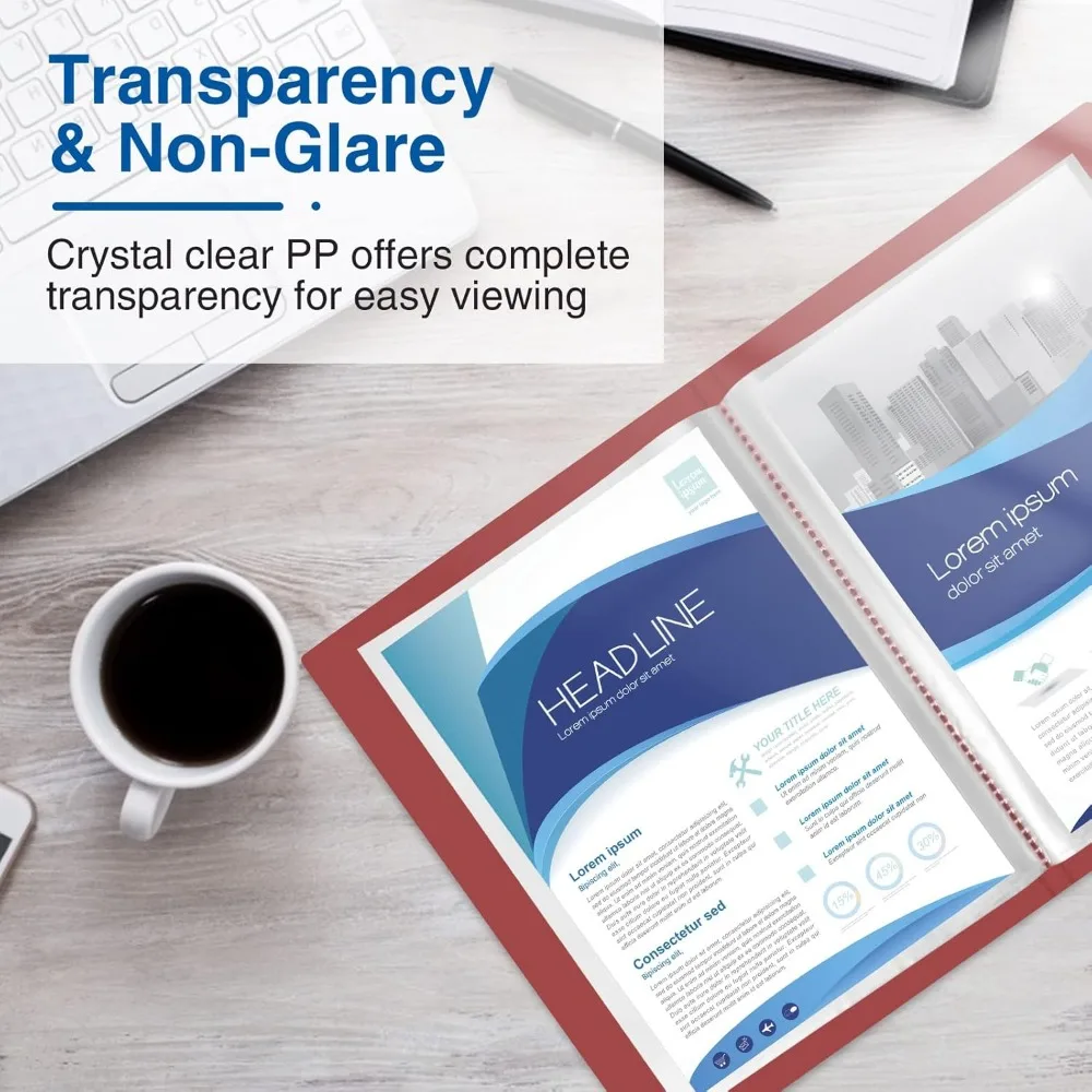 Binder 30 Kantong dengan Lengan Plastik 9x12 (Ruby), Folder Portofolio Seni Tugas Berat dengan Pelindung Lembaran Transparan, Tampilan 60 Halaman