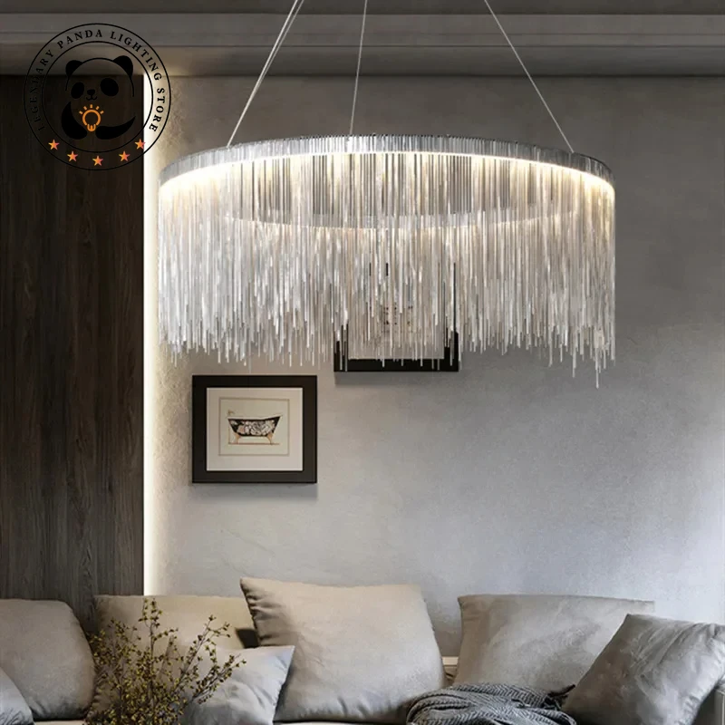 Nordic Creative Pendant Lights Minimalist Personality Waterfall Tassel Wedding Hotel Lobby Restaurant LED Chandelier Luminaries