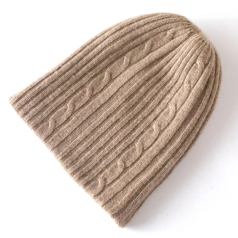 

100% Pure Cashmere Beanies for Women Winter Double-sided Wearable Bonnet Warm Thick 2 Layer Twisted Beanie y2k Skullies