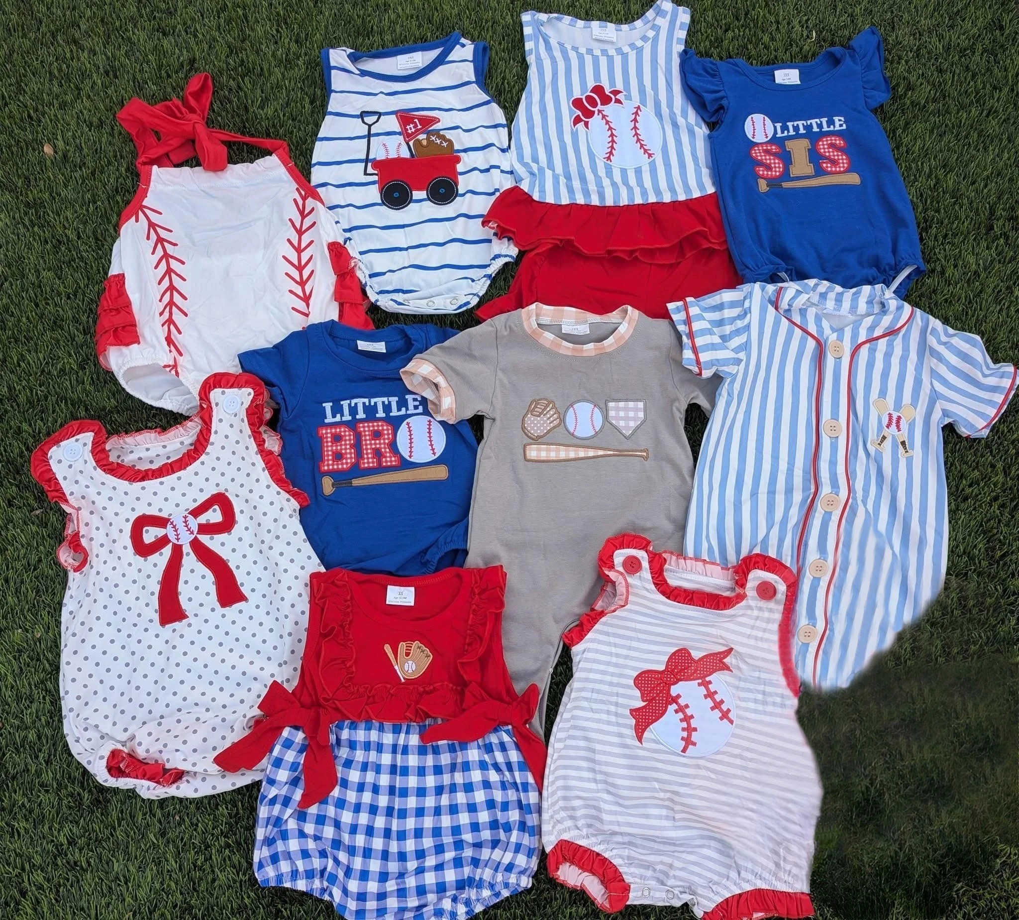

SR0935 Wholesale baby rompers baby boys clothes sets baseball Short Sleeve Romper Summer Boutique kids clothes girl