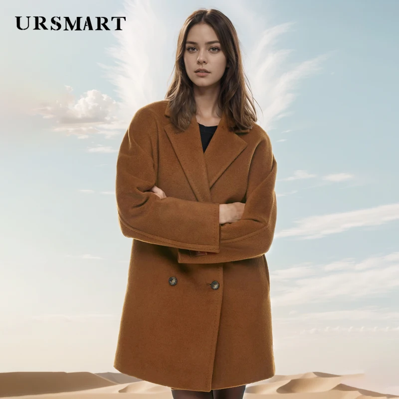 Classic Brown Double Breasted Women's Wool Blend Coat - Premium Mid-Length Winter Warmth