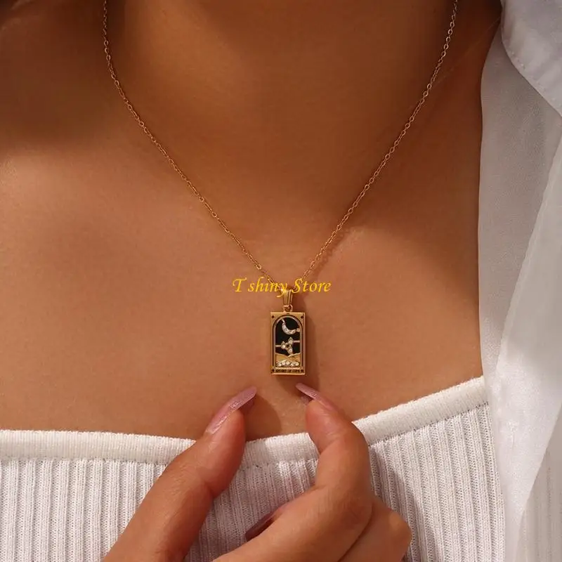 N58F Elegant Tarot Card Pendant Zodiacs Necklace Craft from Sturdy Stainless Steel Materials Accessory for A Unique Look