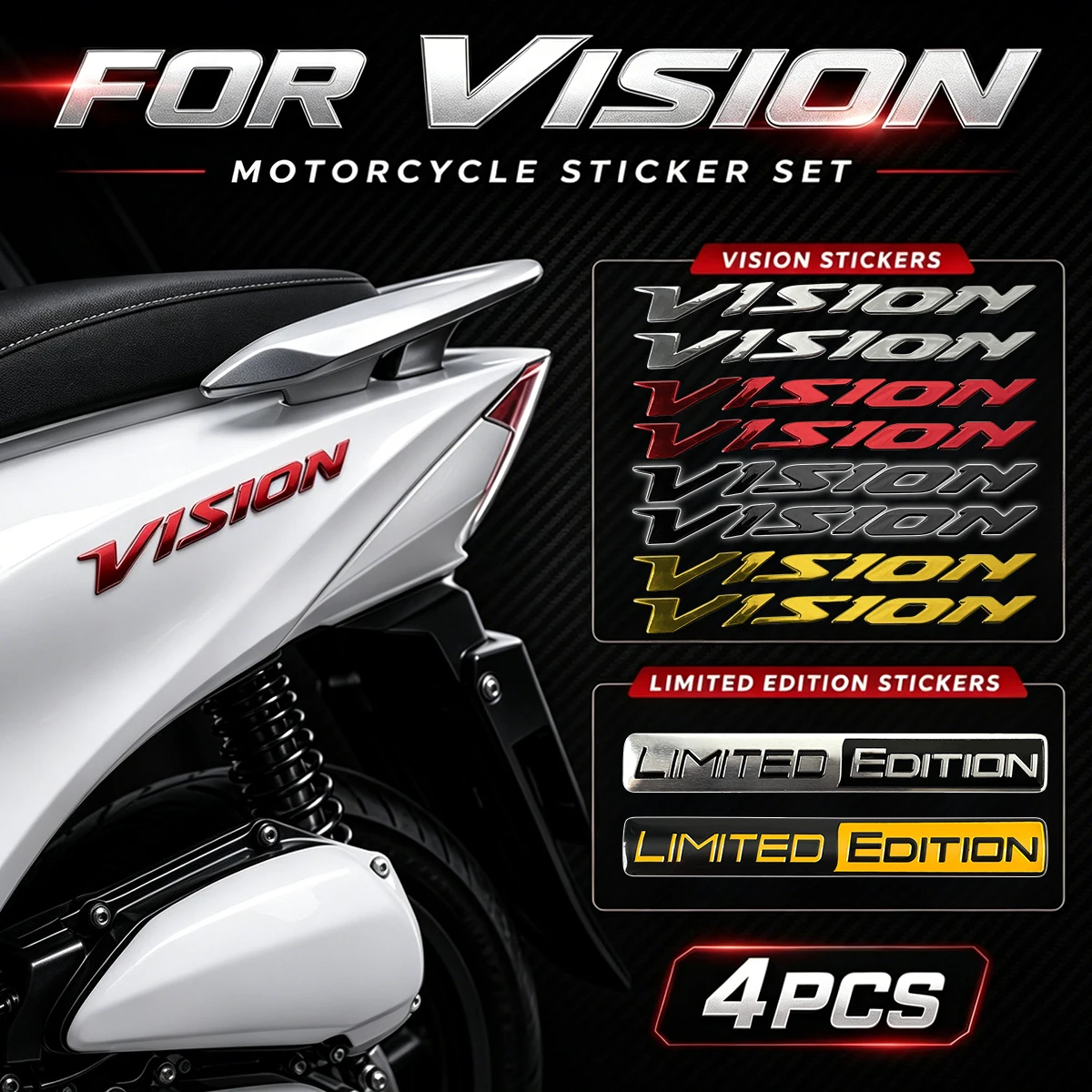 For NSC Vision 50 110 50cc 110cc Soft Adhesive 3D Epoxy Resin Motorcycle Emblem Stickers Moto Scooter Body Accessories Decals
