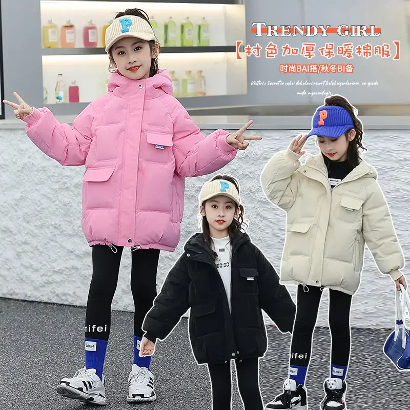 

Korean New New Kids Down Jackets Winter Thicken Warm Coats Big Girls Casual Outerwear Children Clothing Teens Hood Jackets