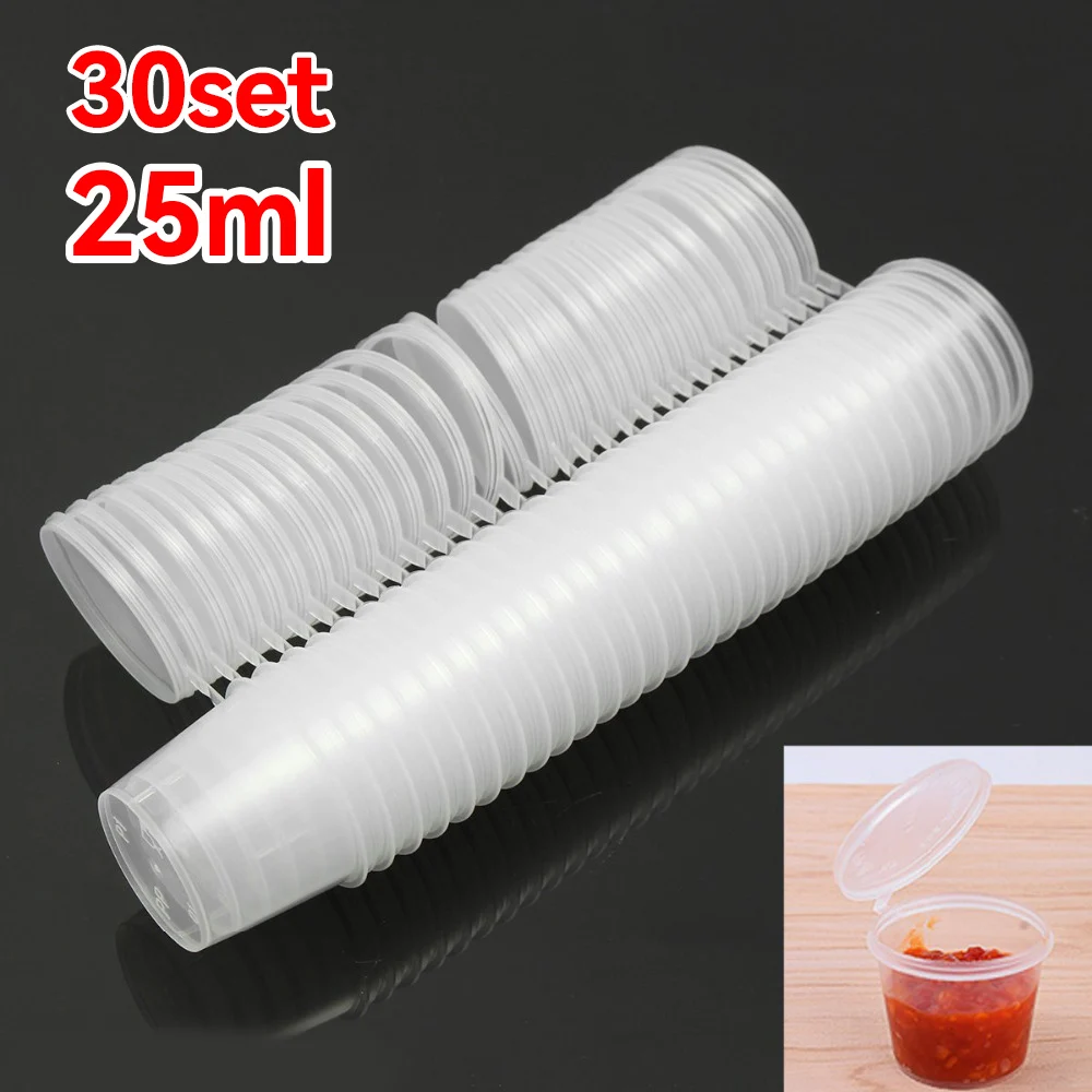 30Pcs With Lids Kitchen Organizer Disposable Sauce Pot Food Small Sauce Container Box Plastic Clear Chutney Chili Sauce Cups