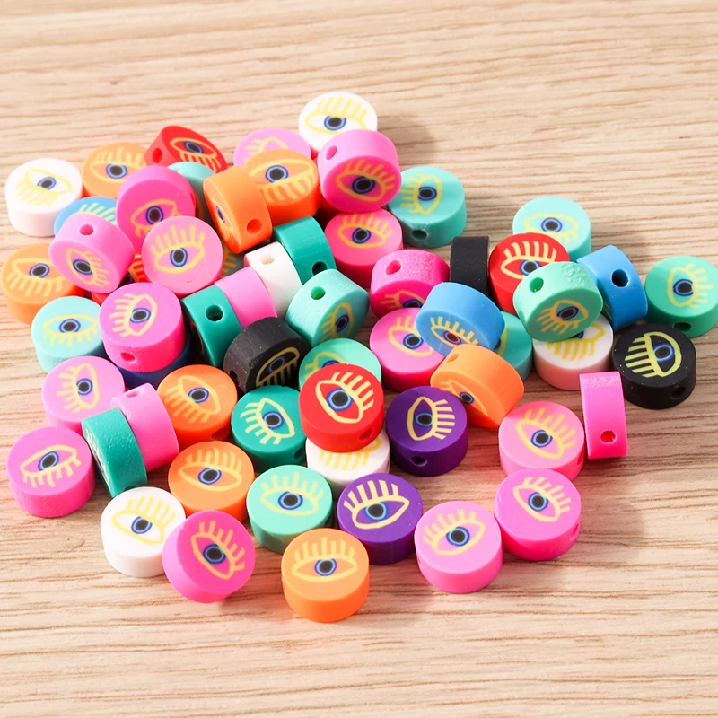

Tusember 100pcs Colorful Evil Eye Shape Clay Spacer Loose Beads For DIY Bracelet Necklace Jewelry Making Accessories