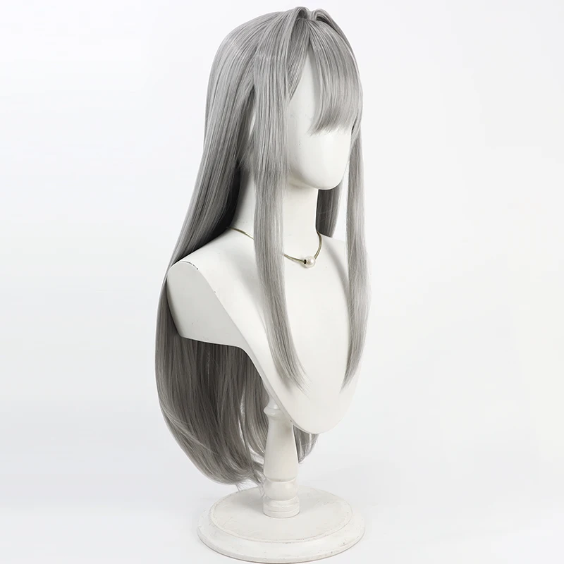 Gioco NIKKE: Parrucca cosplay grigio scarlatto della dea della vittoria Halloween Party Prop Fibra sintetica resistente al calore per capelli + cappuccio per parrucca