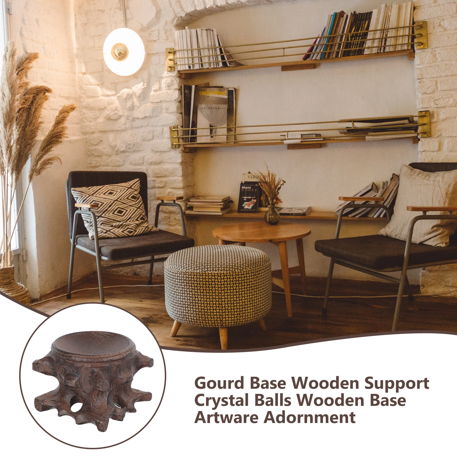 

1Pcs Crystal Ball Wooden Base Exquisite Gourd Carving Pedestal Stylish Decorative Stand for Home Office Photography Prop