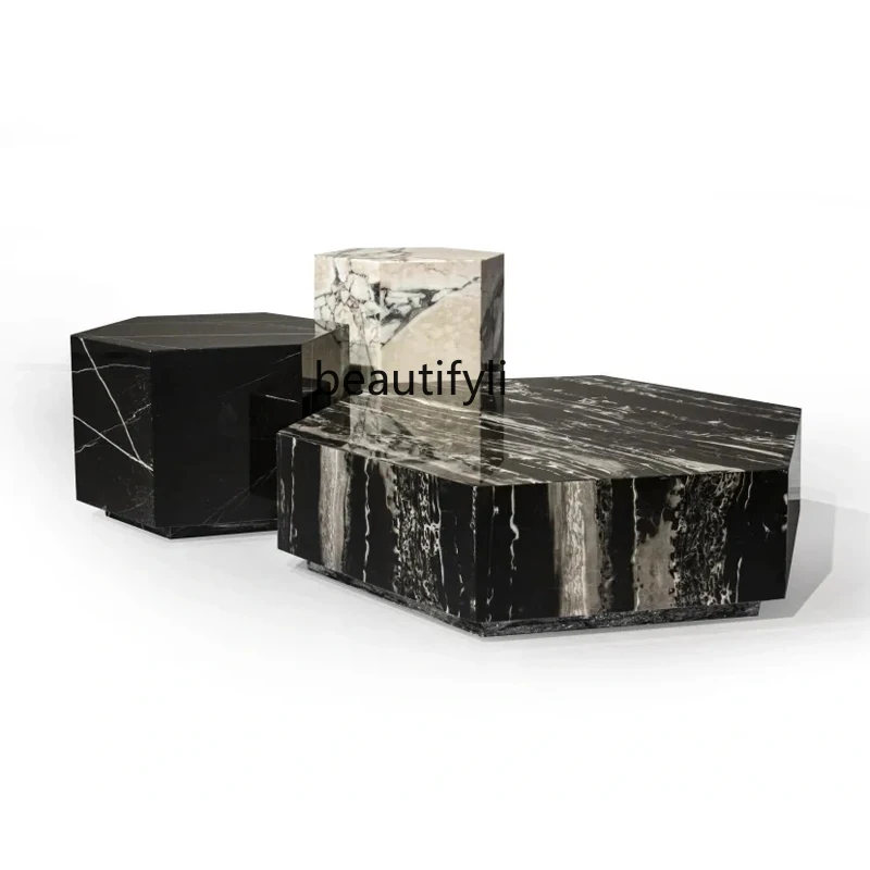 

Italian natural marble hexagonal coffee table side table combination light luxury living room tea table