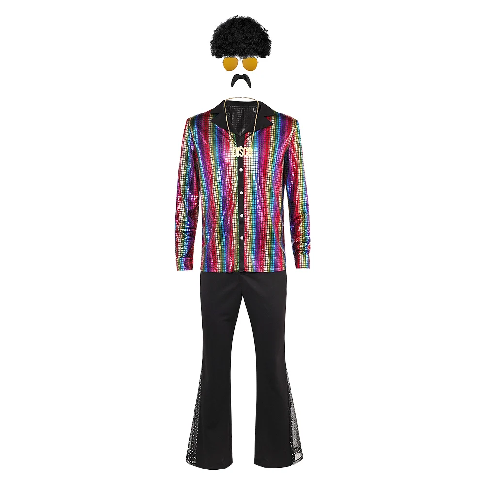 Mannen Jaren 70 Jaren 80 Disco Retro Medival Cosplay Hippie Pruiken Kostuum Shirt Broek Bril Outfits Halloween Carnaval Party Roleplay Pak