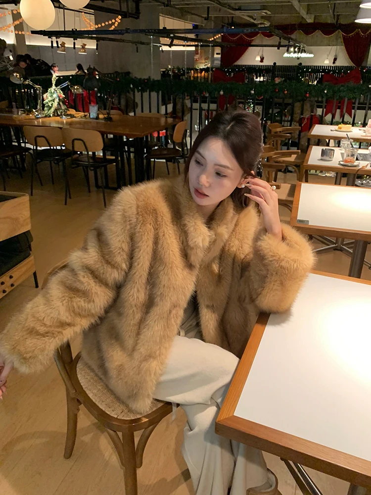 

Eco-Friendly Faionable Warm Versatile Small Stand Collar Venus Sunrise Sle Fur Coat for Young Women Stand Fit Long Sve