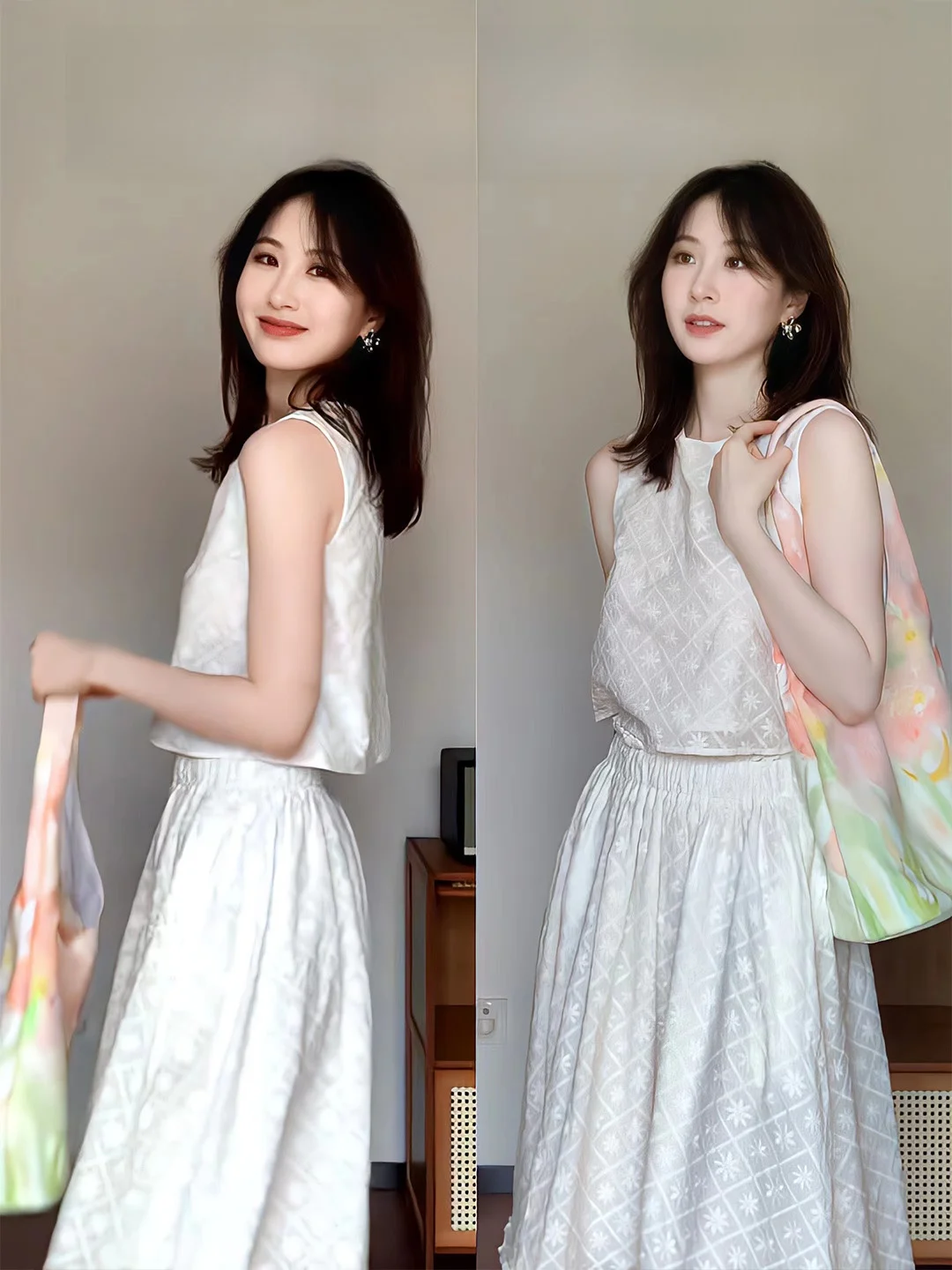 

Элегантный женственный комплект из двух предметов: длинное платье свободного кроя без рукавов, модный летний наряд в однотонном цвете, нежный и изящный.